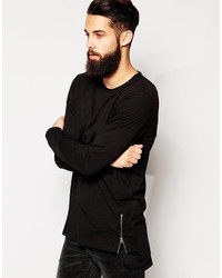 Asos Brand Longline Long Sleeve T Shirt With Dropped Hem And Zip Detail
