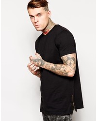 Asos Brand Longline T Shirt With Side Zip Detail And Skater Fit