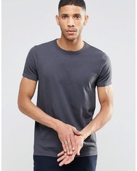 Asos Brand Premium Cotton Slub T Shirt With Curved Hem In Washed Black