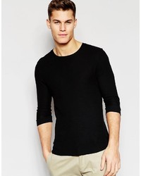 Asos Brand Waffle Jersey Muscle 34 Sleeve T Shirt In Black