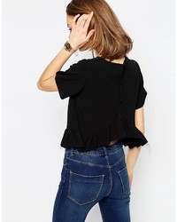Asos Collection Ruffle Hem Tee With Raw Edge Detail