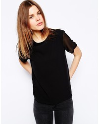 Asos Collection T Shirt With Woven Layer And Sheer Sleeves