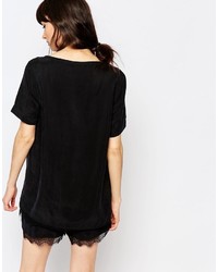 Just Female Cupro Quil T Shirt With Lace Trim