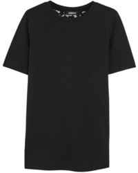 DKNY Guipure Lace Paneled Cotton T Shirt Black