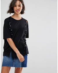 Pull&Bear Lace Up Front T Shirt