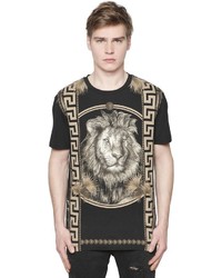 Versus Lion Greek Motif Cotton Jersey T Shirt