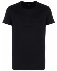 Balmain Logo Embossed Crew Neck T Shirt
