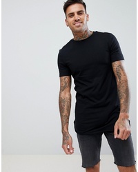 ASOS DESIGN Longline Muscle Fit T Shirt With Bound Curved Hem In Black