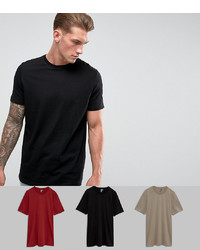 ASOS DESIGN Longline T Shirt With Crew Neck 3 Pack Save