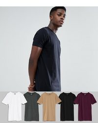 ASOS DESIGN Longline T Shirt With Crew Neck 5 Pack Save