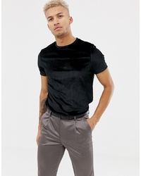 ASOS DESIGN Longline Velour T Shirt In Black