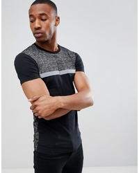 ASOS DESIGN Muscle Fit Longline T Shirt With Interest Fabric Yoke Panel And Reflective Taping In Black