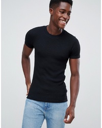 New Look Muscle Fit Ribbed T Shirt In Black