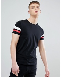 Esprit Muscle Fit T Shirt In Black With Arm Stripe