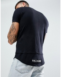 Religion Muscle Fit T Shirt With Dropped Hem In Black