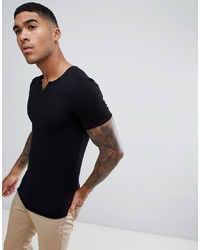 ASOS DESIGN Muscle Fit T Shirt With Raw Notch Neck In Black