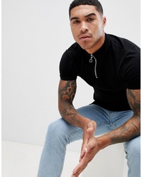 ASOS DESIGN Muscle Fit T Shirt With Zip Turtle Neck In Black