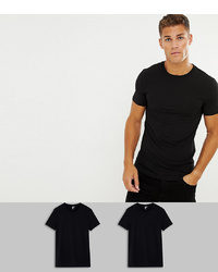 ASOS DESIGN Organic Muscle Fit T Shirt With Crew Neck In Black 2 Pack Save