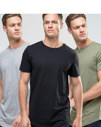 Jack & Jones Originals Longline Curved Hem T Shirt 3 Pack Save