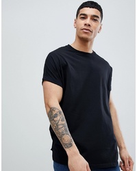 ASOS DESIGN Oversized Longline T Shirt With Roll Sleeve In Black