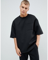 ASOS DESIGN Oversized T Shirt With Half Sleeve In Scuba Fabric With Pocket In Black