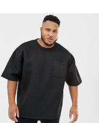 ASOS DESIGN Plus Oversized T Shirt With Half Sleeve In Scuba Fabric With Pocket In Black