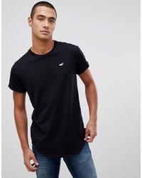 Hollister Solid Curved Hem T Shirt Seagull Logo Slim Fit In Black