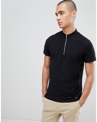 Lindbergh T Shirt In Black Pique With Zip Neck