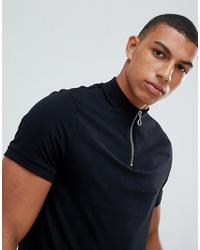ASOS DESIGN T Shirt With Zip Turtle Neck In Black