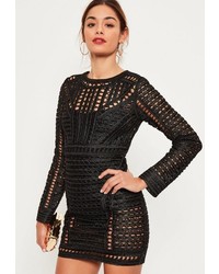 Missguided Black Crochet Lace Long Sleeve Bodycon Dress