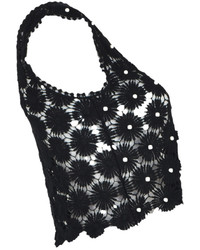 Choies Black Crochet Top With Beads