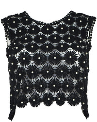 Choies Black Crochet Top With Beads