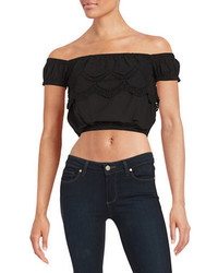 Kensie Crochet Accented Cropped Top