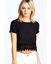 Boohoo Wendy Woven Shell Top With Crochet Trim