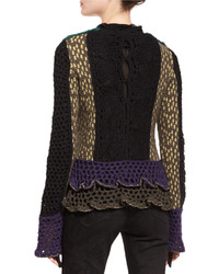 Etro Crochet Ruffled Trim Jacket Black