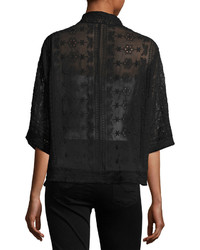 Neiman Marcus Crochet Trim Eyelet Kimono Jacket Black