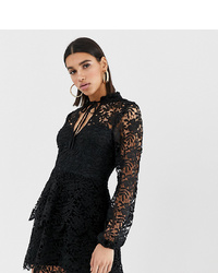 Missguided Mini Dress With Crochet Layer Detail And Tie Front In Black