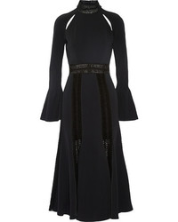 JONATHAN SIMKHAI Crochet Trimmed Crepe Midi Dress Black
