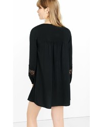 Black Crochet Lace Inset Shift Dress