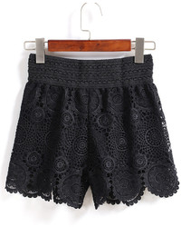 Elastic Waist Lace Crochet Black Short