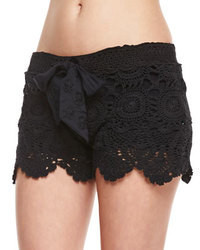 Letarte Crochet Coverup Shorts Black