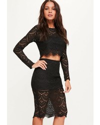 Missguided Black Crochet Lace Midi Skirt