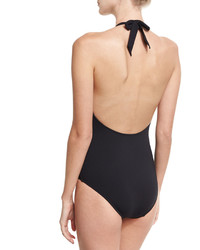 Seafolly Beach Squad Deep V Maillot Swimsuit Black