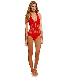 Kenneth Cole Reaction Island Fever Crochet Plunge One Piece