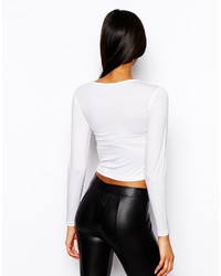Asos Tall Crop Top With Bardot Sweetheart Neckline And Long Sleeves
