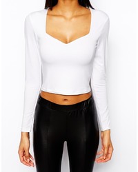 Asos Tall Crop Top With Bardot Sweetheart Neckline And Long Sleeves