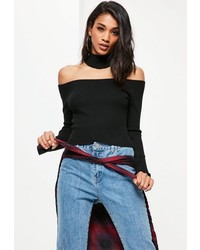 Missguided Black Ribbed Choker Neck Cropped Sweater