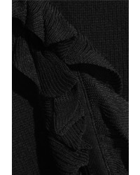 Helmut Lang Cropped Ruffle Trimmed Wool And Cashmere Blend Sweater Black