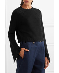 Helmut Lang Cropped Ruffle Trimmed Wool And Cashmere Blend Sweater Black