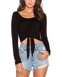 Long Sleeve Knotted Crop T Shirt